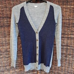 J Crew Alpaca Wool Knit Colorblock Cardigan Sweater Gray Navy Blue 31395 Size XS